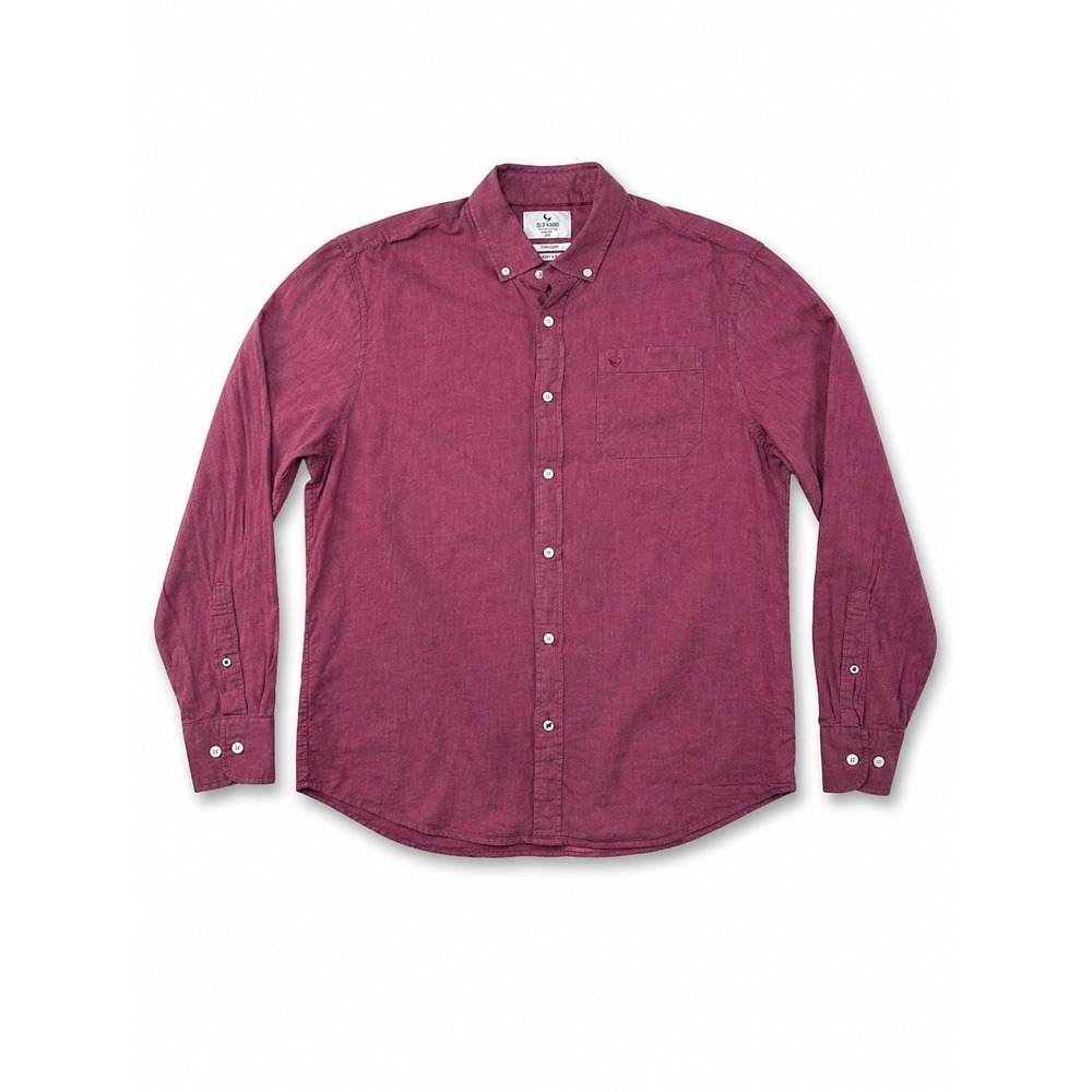 Old Khaki Mens Berry Red Linen Cotton Blend Button Down Shirt Regular Fit‎ Large